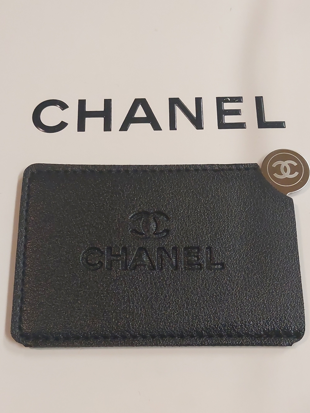 New CC Black Leather Card Sleeve with Embossed Logo